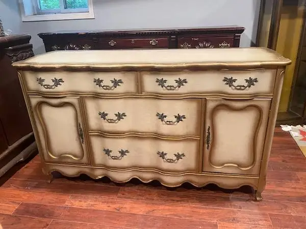 Vintage cream and gold French provincial server buffet