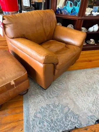Brown Leather Quality Chair $129(Ottoman Available $75)