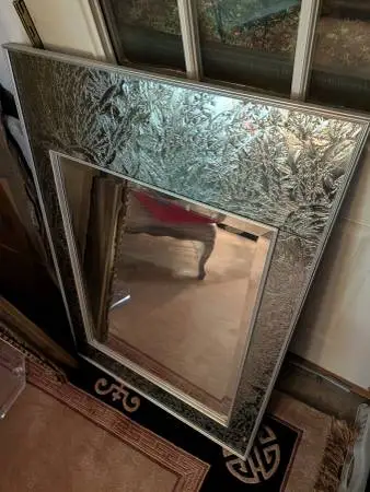 MIRROR / VINTAGE  Cut glass silver border / Beveled edge  MCM?