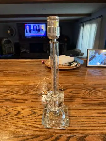 Vintage Art Deco Clear Etched Glass Pillar Boudoir Dresser Lamp
