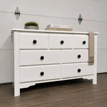 White 7-Drawer Solid Wood Dresser, Pottery Barn Style
