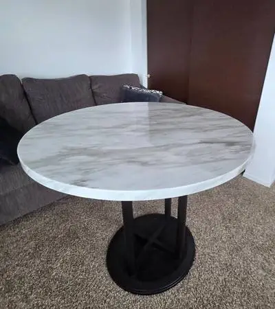 Shiny Marble Finish Counter Height Dining Table