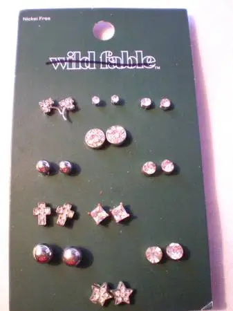 Lot of 11 Earrings Studs Rhinestones Stars Cross Round $5