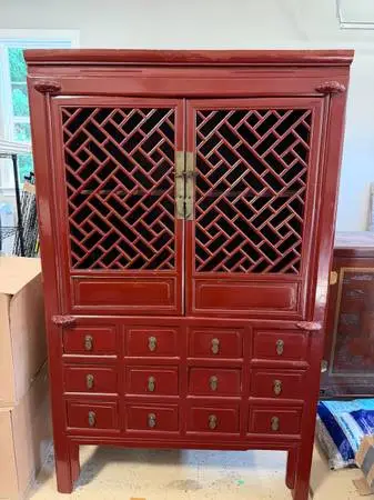 19th-C. Ming Style Chinese Lattice Cabinet