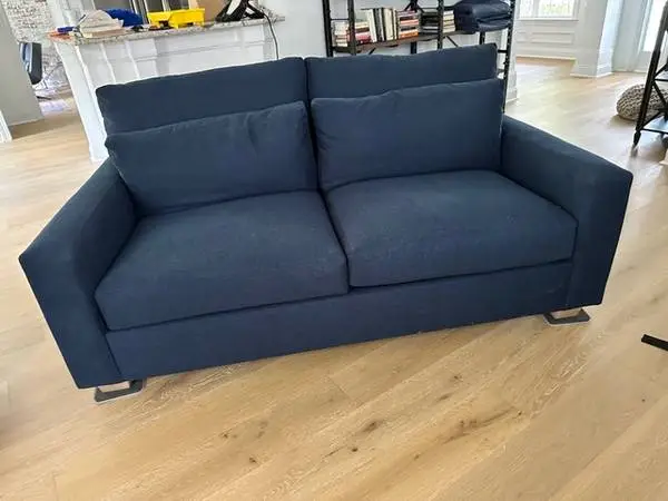 Pottery Barn sofa, blue down wrapped
