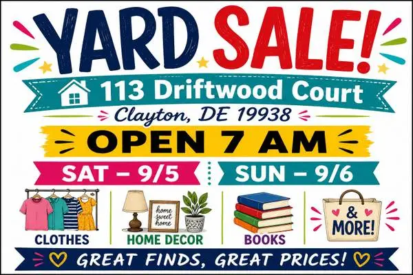 Multi-Family Yard Sale - SAT & SUN - 9/5/26 - 9/6/26
