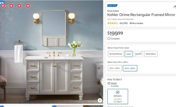 New 2026 Kohler Orime 24x36 Rectangular Framed Mirror REC31628 40% OFF