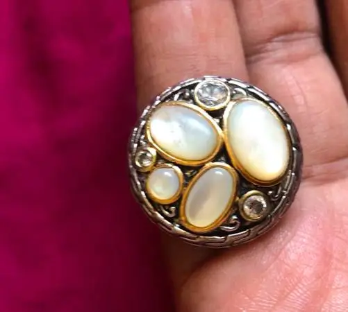 Size 9 Sterling Silver and Gold over bronze Victorian Era Cluster Ring