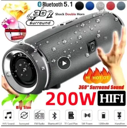 Brand New 200W Portable Bluetooth HIFI Pillar Stereo Speaker Subwoofer