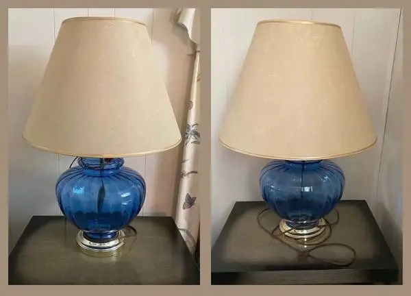 Lamp Set w/Clear Blue Glass Base - Good Condition & Open to Offers!