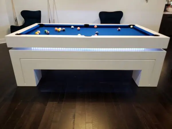 Custom White 7-Foot Pool Table - Blue Felt & LED Lighting