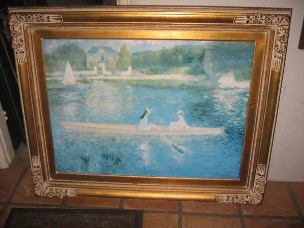 Large-Renoir-Boating on The Seine- Vintage Oil Painting-w/Frame