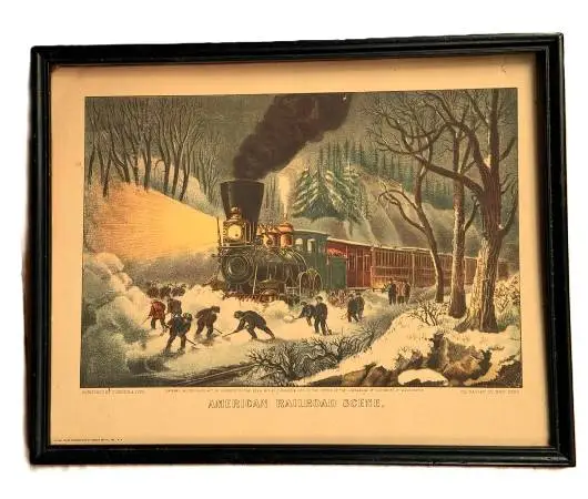 Currier and Ives vintage framed American Train Scene litho/print
