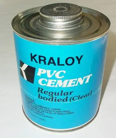 KRALOY PVC CEMENT, ONE QUART; REGULAR BODIED CLEAR; IN CAN BRUSH