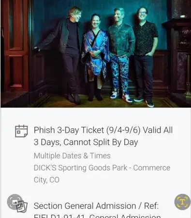 Phish Dicks Sporting Goods Arena 3-Day Field Pass Instant Transfer