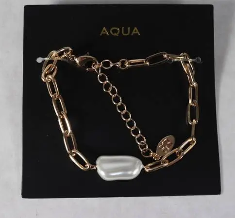 BRACELET gold plated, one white PEARL alike bead. NEW with tags.