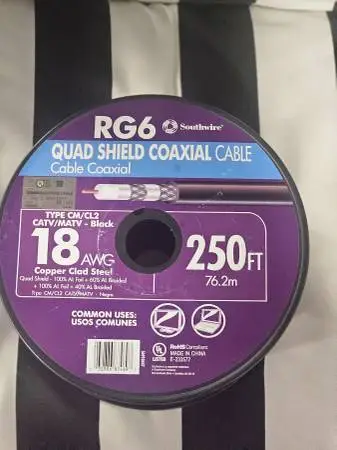 RG6 Southwire Quad Shield Coaxial Cable 250FT 18awg.