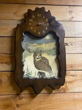 Wooden Clock With A Owl Acrylic Painting