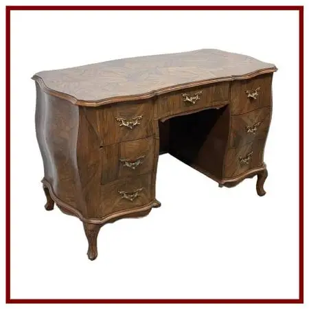 Italian Rococo Bombe Pedestal Desk, Olive Wood