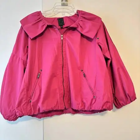 Due Per Due SZ Medium Hot Pink Cotton 3/4 Sleeve Windbreaker w/Collar