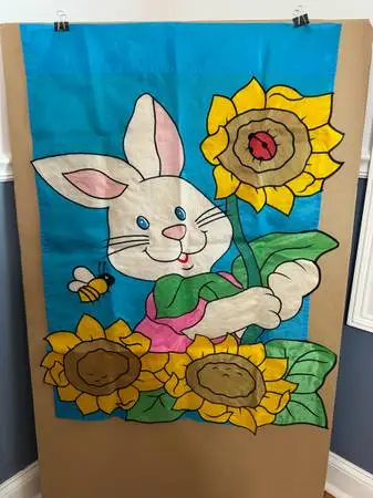 Easter Outdoor Decorative Flag (Easter bunny with flowers) -- LIKE NEW