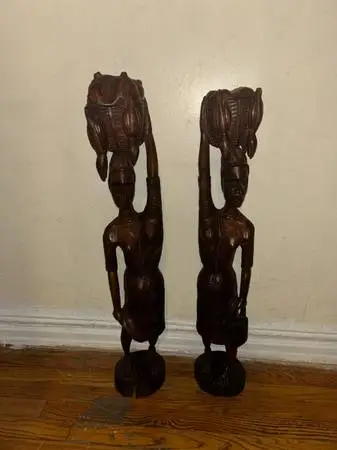 Vintage African Tribal Folk Art Wooden Hand Carved Tall Wood Statue