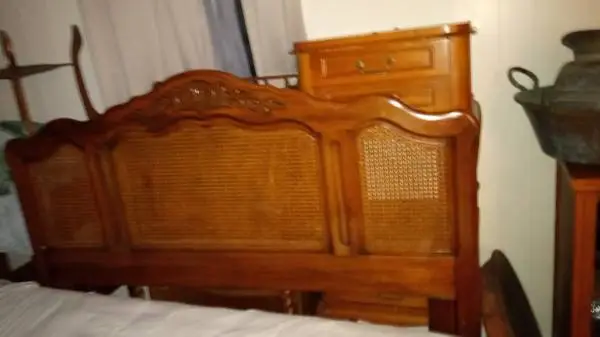 Queen bed, Real wood HB, 2 Nstands, @very good $