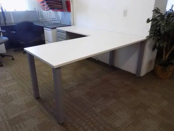 White/silver L open table desk Office Furniture each