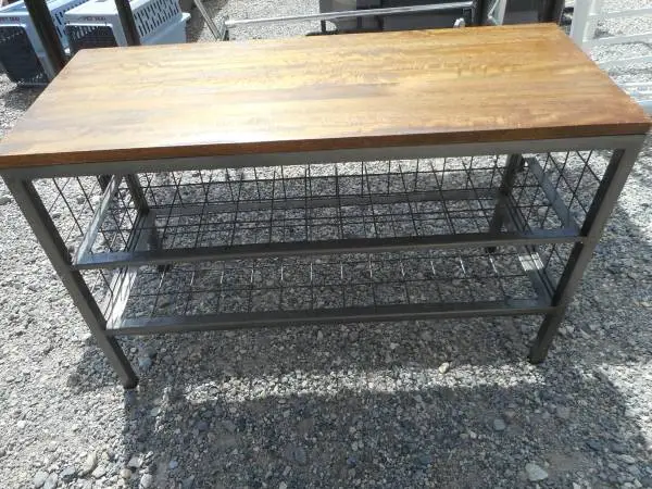 Walnut Wood Top Bench with 2 Storage Shelves (Like New)