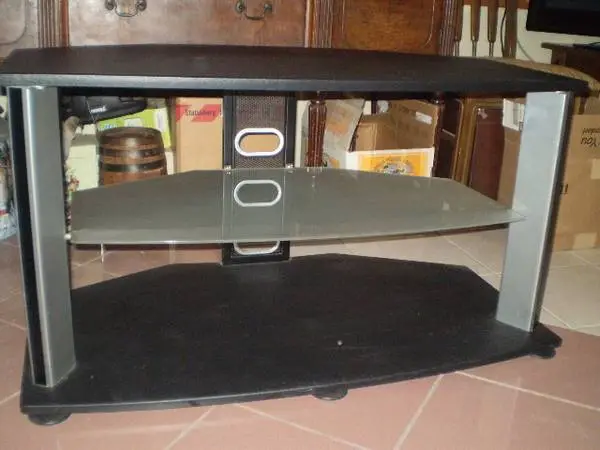 Standing TV Stand, Coffee Table of 3 Tiers w/1 Glass Shelf Black