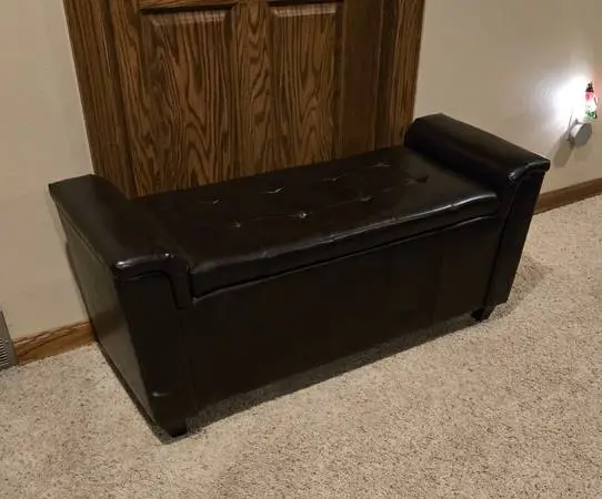 Dark Brown Leather Sitting Bench With Storage