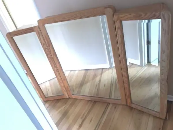 Tri-Fold Oak Vanity Mirror