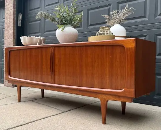 Beautiful 82 inch Teak Danish  modern credenza by Bernhard Pedersen