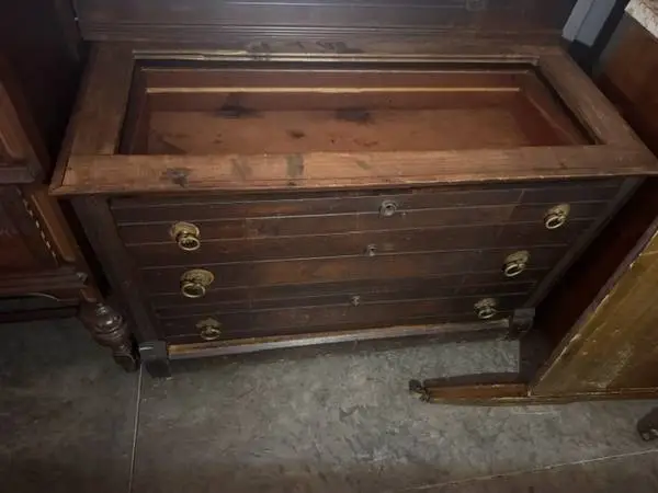 Victorian Walnut  3 Drawer Dresser W/ Scallop Marble Top, Mirror