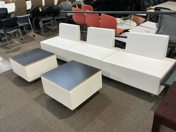5 Piece Modular leather Lobby Set by Teknion in White Leather