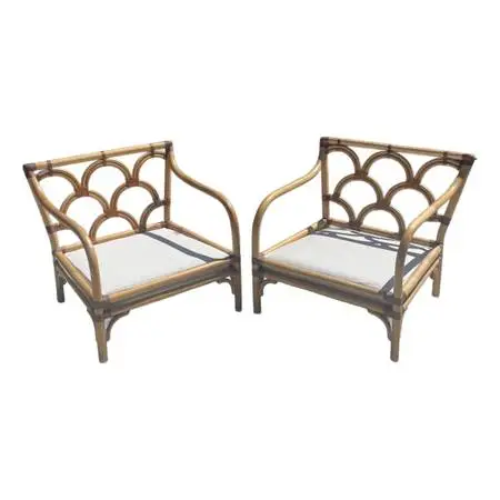 Peter Rocchia Wicker Works Vintage Rattan Lounge Chairs, Perennials