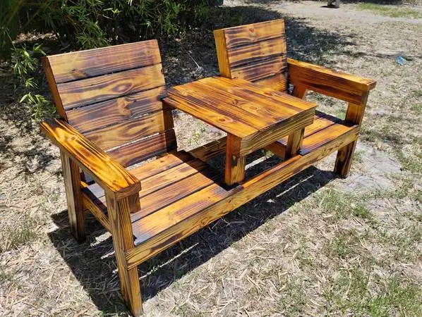 Outdoor Bench/Table Heavy Duty Set Burned and Treated