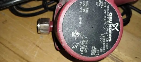 Grundfos hot water recirculation pump