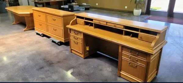 Executive Desk with Credenza and file cabinet - Solid Wood