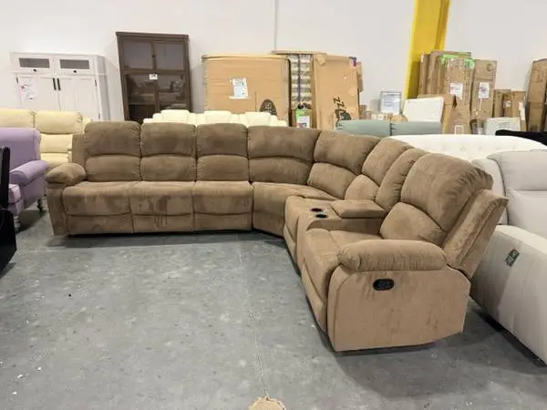 Comfort Madness Manual Reclining Sectional Couch Brown Chenille