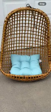 Vintage Like New!  Hanging Wicker Basket Chair W/New Cushion!