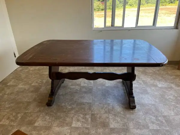 Rustic Wood Trestle Dining Table and Bench Set