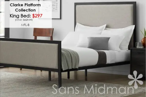 NEW! Clarke Platform King Bed With Metal and Stone Gray Fabric