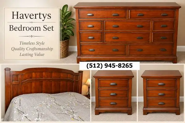 Havertys Turner Collection King Bed Set Frame, Dresser, 2 Nightstands