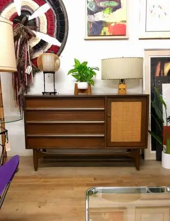 1960s Mid Century Modern Compact Walnut Credenza