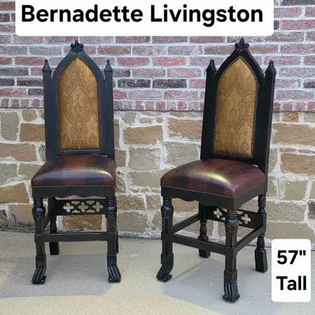 High-end Bernadette Livingston Custom Neo-Gothic Tall pub Chairs