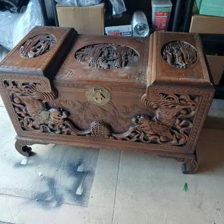 Beautiful heavy carved Chinese trunk