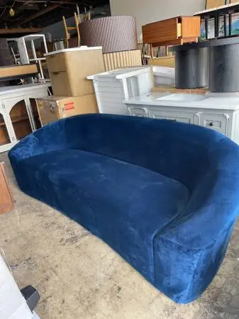 Riley Velvet Upholstered 91” Rounded Sofa, Navy