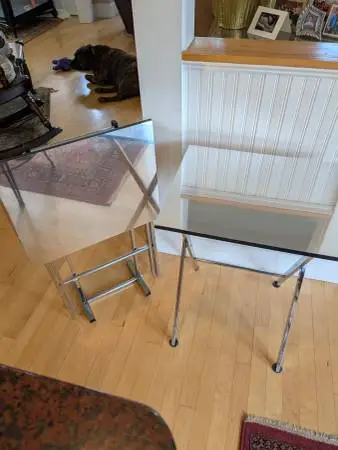 MCM MID CENTURY MODERN / chrome &stainless TV TABLES W/ STAND (2)