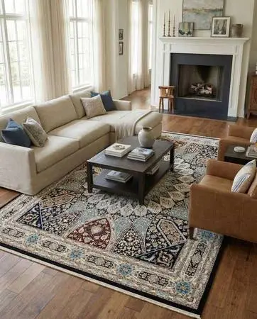 New Persian Design Contemporary Style area rug with Fringes
